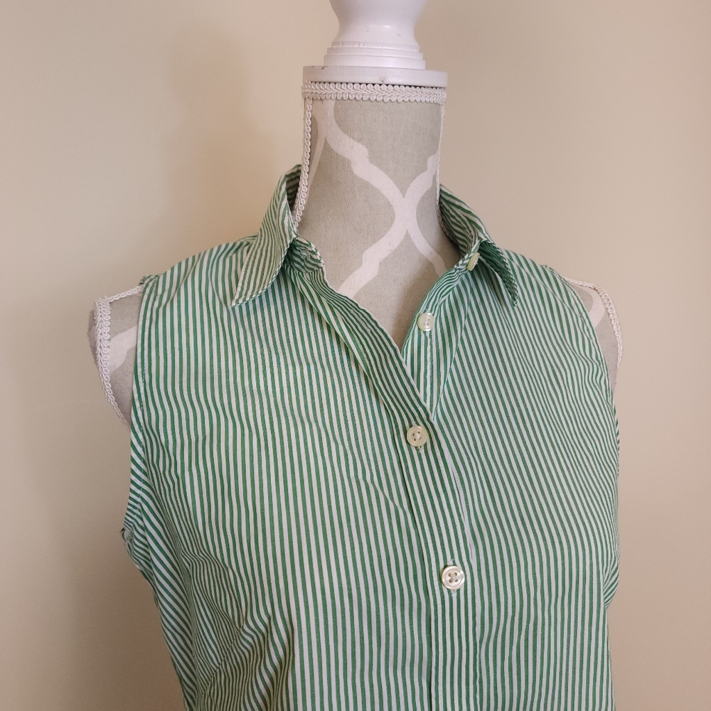 Banana Republic Tailored Sleeveless Collared Shirt Stripe Size 6 Preppy Office